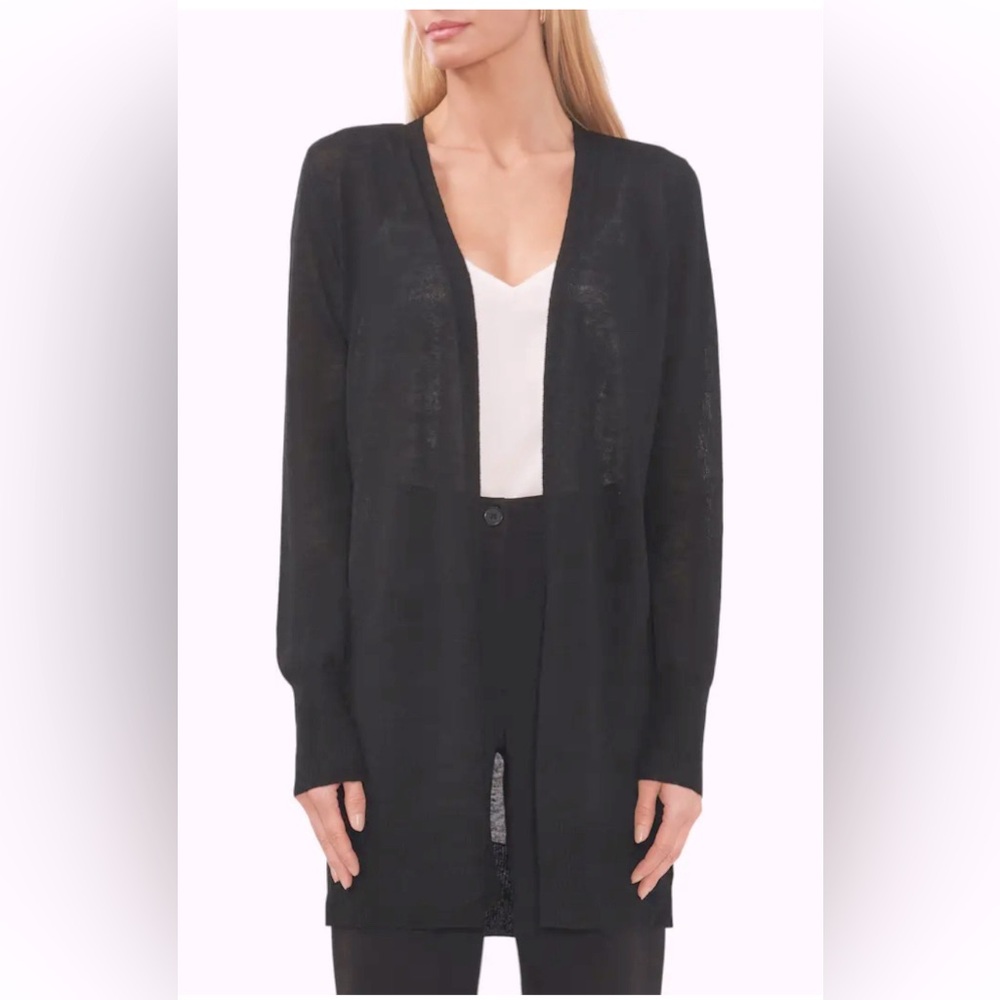 Halogen Slit Linen Blend Cardigan In Black Size MP